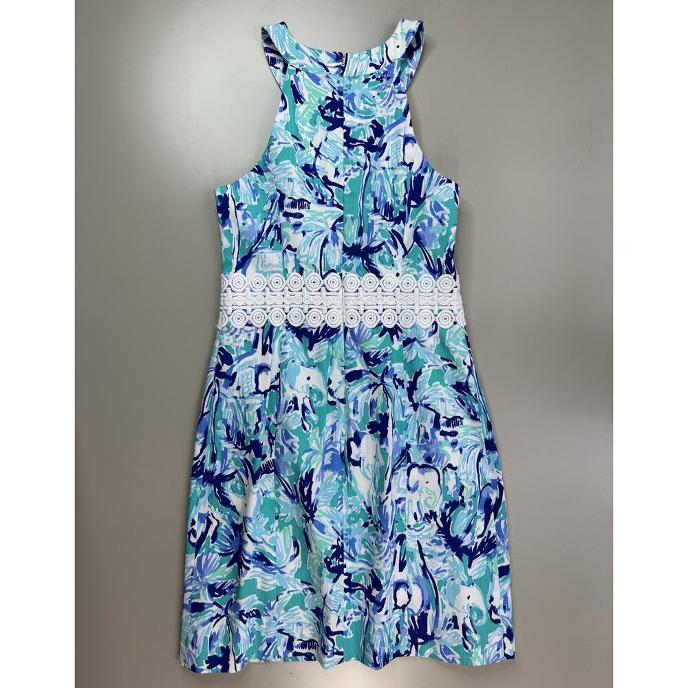 Lilly Pulitzer Ashlyn Shift Dress 00 Turquoise Blue‎ Elephant Appeal Tropical - Picture 15 of 16